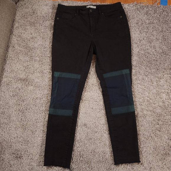 LL Bean Signature Jeans Womens Size 12 Black Green Blue Raw Hems Denim Pants - Picture 1 of 16